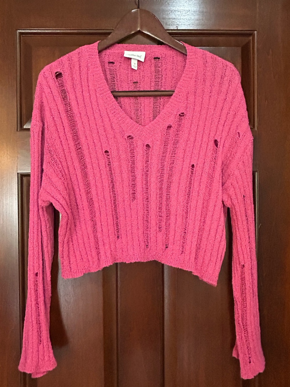 Willow + Root Pink Distressed Knit Sweater Women’s S Open Knit Lightweight